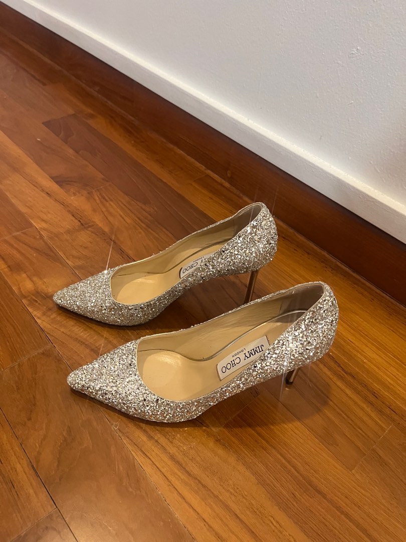 Jimmy Choo Romy85 Silver Wedding Shoes, Women's Fashion, Footwear