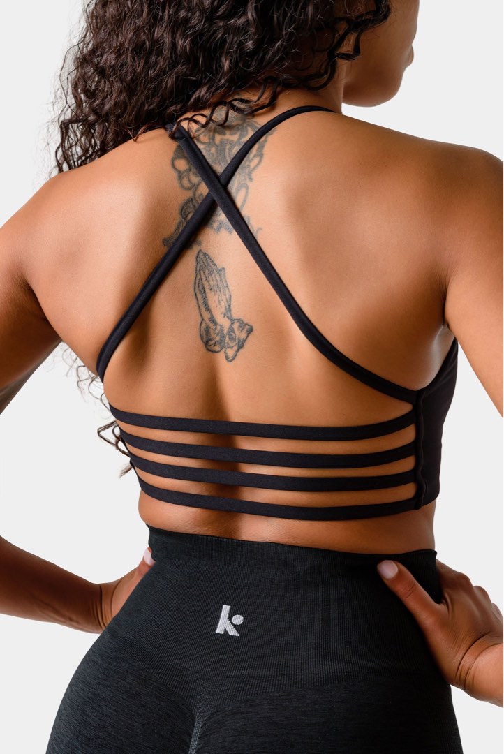 Kamo fitness - Strappy Black Crop Sports Bra, Women's Fashion