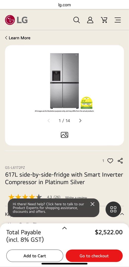 LG GSL6172PZ Side by Side Fridge with Smart Inverter Compressor in Platinum Silver (617L) 2