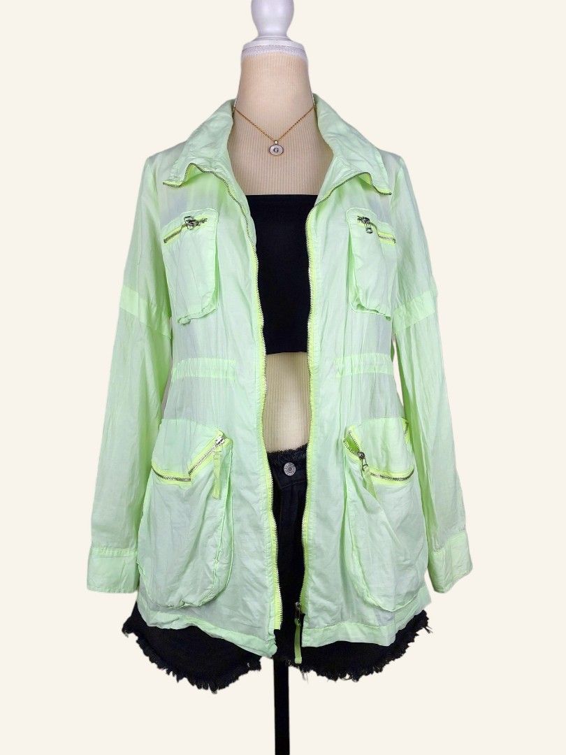 Lime green windbreaker, Women's Fashion, Coats, Jackets and Outerwear