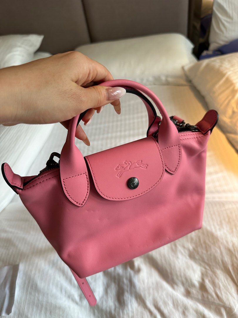 Longchamp mini le pliage cuir in pink, Luxury, Bags & Wallets on