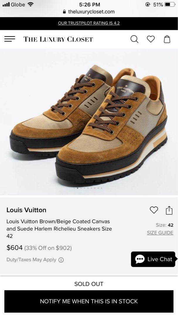 Louis Vuitton Brown/Beige Coated Canvas and Suede Harlem Richelieu Sneakers  Size 42