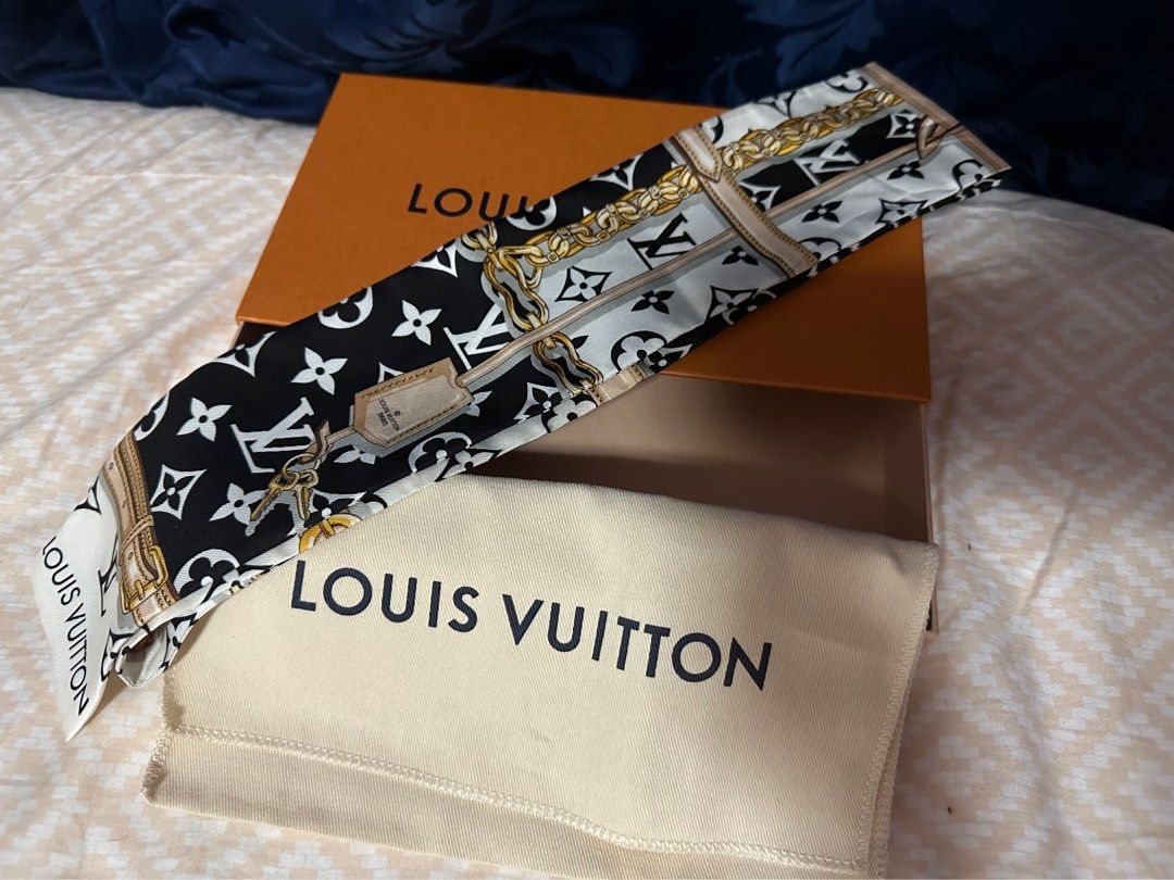 LOUIS VUITTON scarf M78656 Twilly Bando Confidential silk black white –