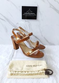 Louis Vuitton Black Patent Leather Logo Ankle Strap Flat Sandals Size 36 Louis  Vuitton