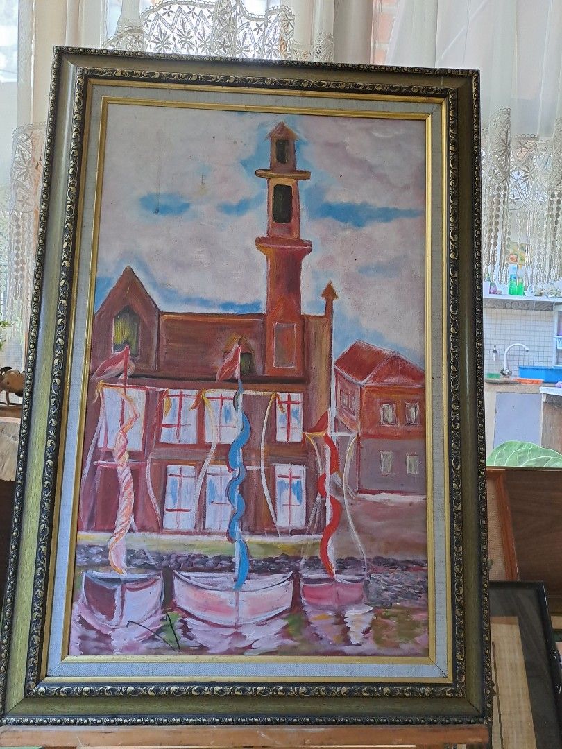 Lukisan pemandangan tepi sungai, Desain & Kerajinan Tangan, Karya Seni