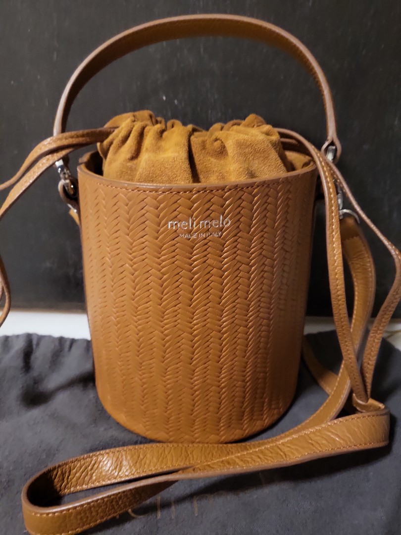 meli melo Santina Woven Mini Leather Bucket Bag