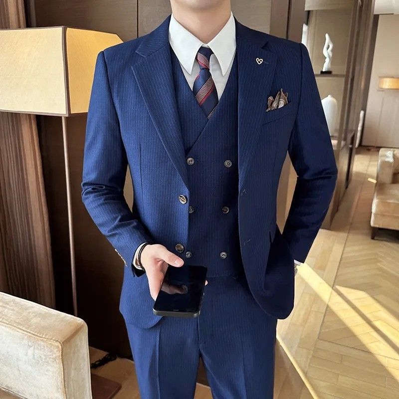 Blue Slit Mens Suits 3 Piece Black Shawl Lapel Casual Tuxedos For Wedding  Groomsmen Suits Men 2022 (blazer+vest+pant) - Suits - AliExpress