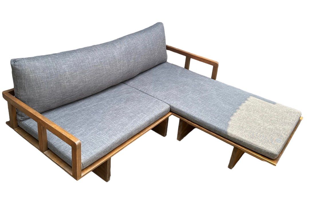 Midcentury L-Type Sofa (Category: Sofas) located in Pasig City. Submitted by holzph (Listing ID 1258563904, Image 2). Description: Our handcrafted custom sofas have a one of a kind unique shape and design that draws from modern Japandi furniture. 🇯🇵 The natural clean cut likes and soft fabric promotes natural bliss and comfort for your home space. 🍃🏠 Sofa Wood Frame: Length: 200cm / 6’7” Width: 90cm / 35” Seat Height: 36cm / 14” Cushion Thick
