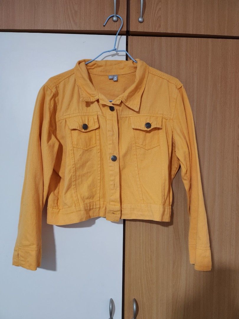 Cropped mustard hot sale denim jacket