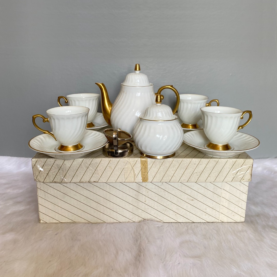 Nestle Rare Vintage White Gold Tea Set, Furniture & Home Living ...