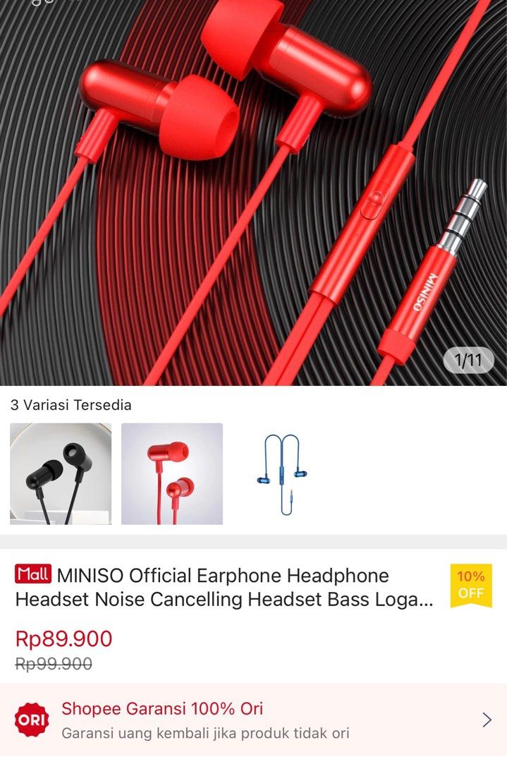 NEW Earphones Headset Headphone Miniso Noise Cancelling Headset