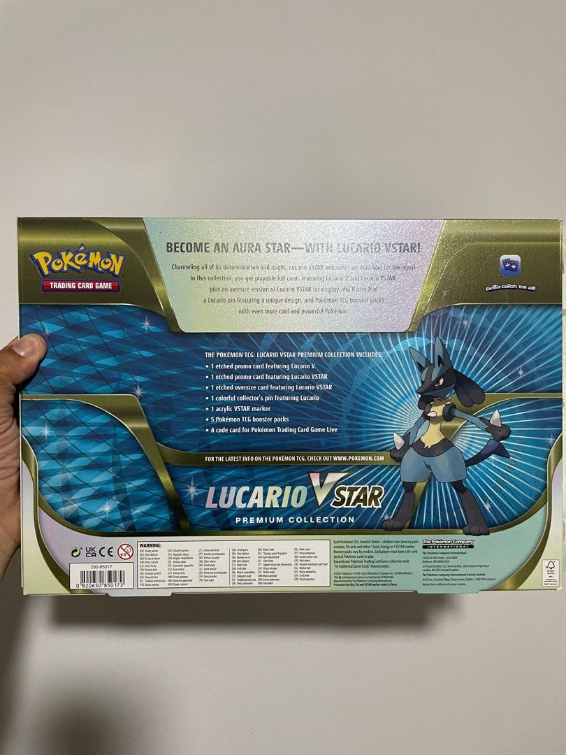 pokemon lucario vstar premium collection box 6 booster packs TCG Heavy Hitters V & Tyranitar V w/ Sleeves 1 acrylic VSTAR marker and a code card for Pokemon Trading Card Game Live Mega Lucario Collection Box Opening
