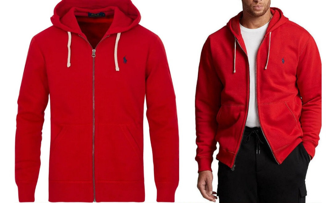 Red polo zip up hoodie sale