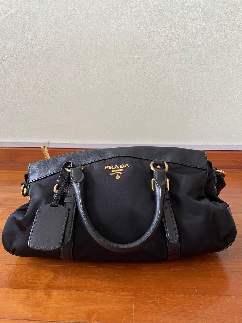 Prada Womens Black Nylon Calf Leather Trim Tote Bag 1BC060