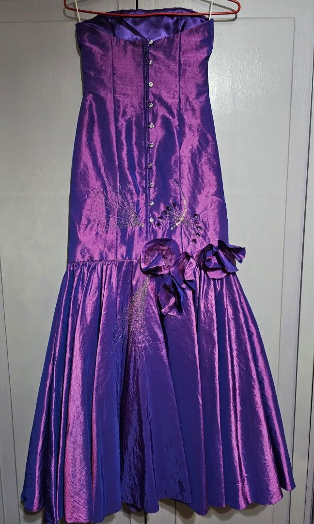 strapless open back dress Zapaka Women Dark Purple Prom Dress Spaghetti Straps Mermaid Formal Dress with Slit, Orange / US22W