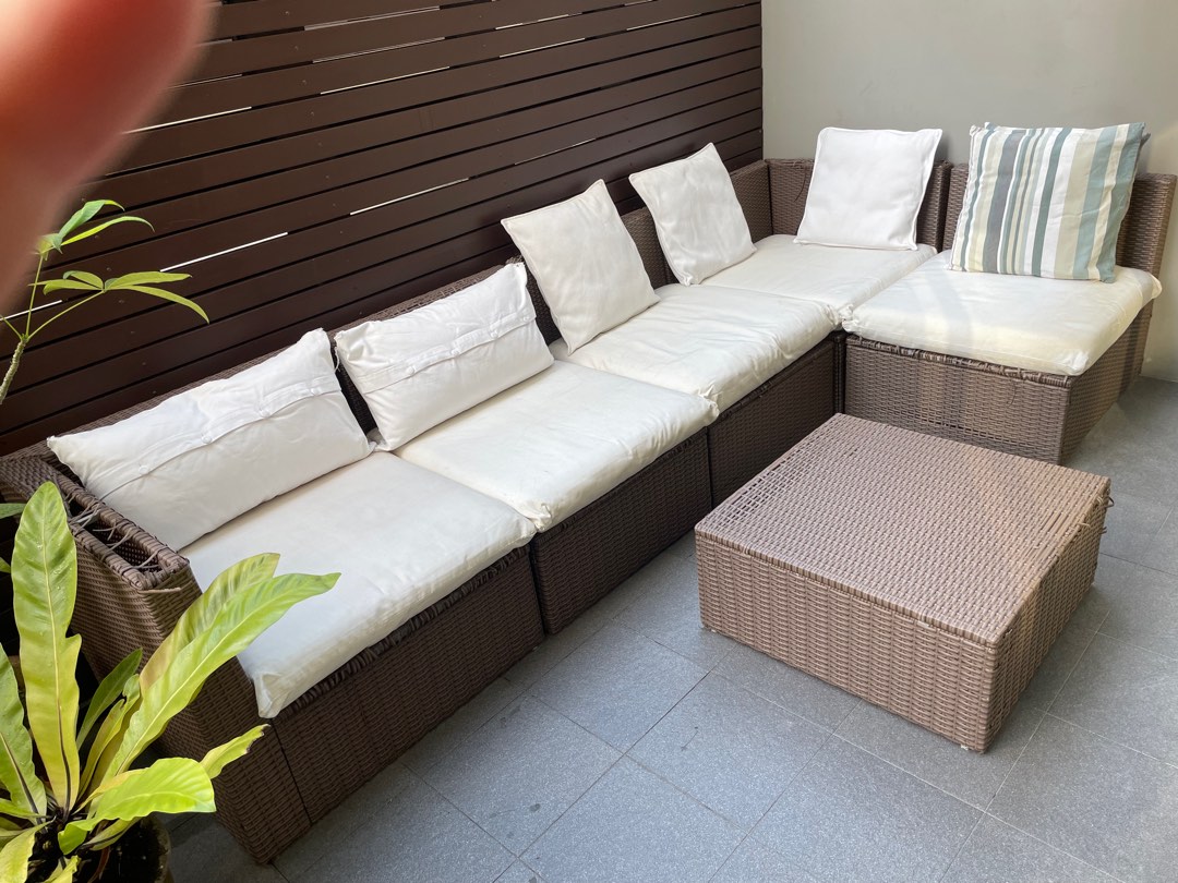 Ratan LShaped Outdoor Sofa and Table, Furniture & Home Living, Outdoor