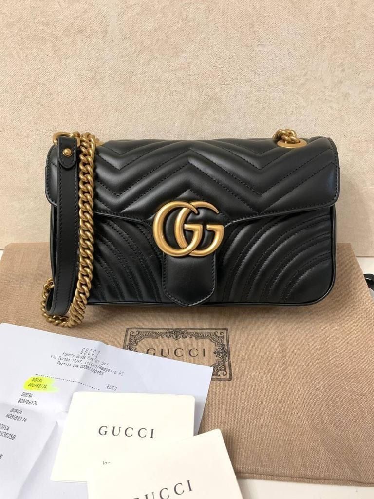 Ready Gucci GG Marmont Flap Shoulder bag Black GHW -REC BUTIQ Size 26 x  15cm dv