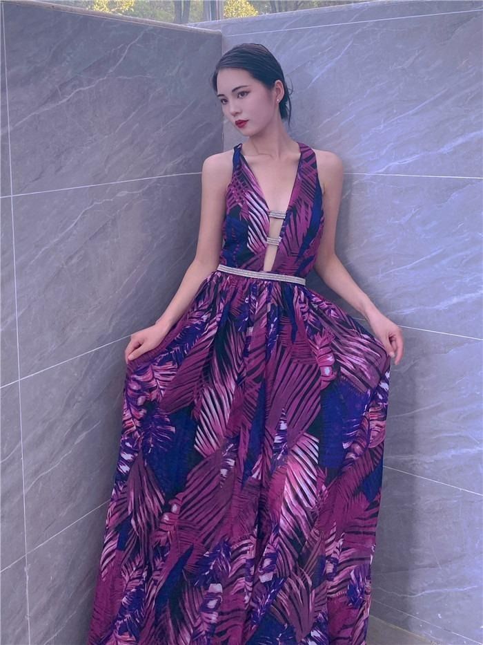 Readystock beach summer flower floral blue purple sexy chiffon