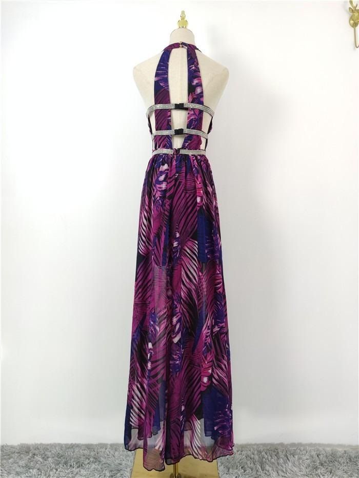 Readystock beach summer flower floral blue purple sexy chiffon prom evening dress gown