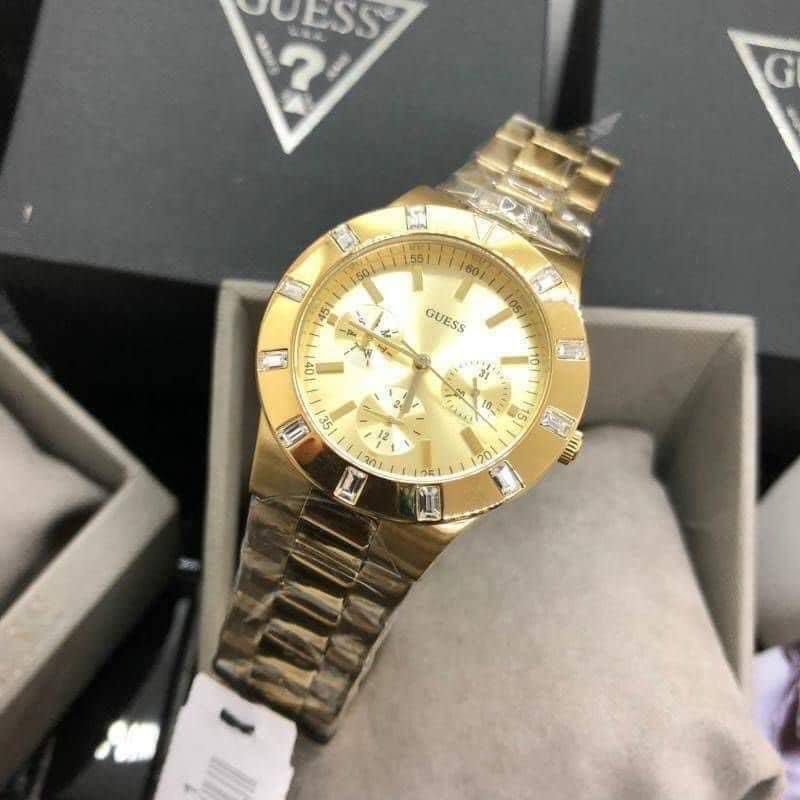 RESTOCK ORIGINAL GUESS GLISTEN GOLD DIAL GOLD STEEL LADIES