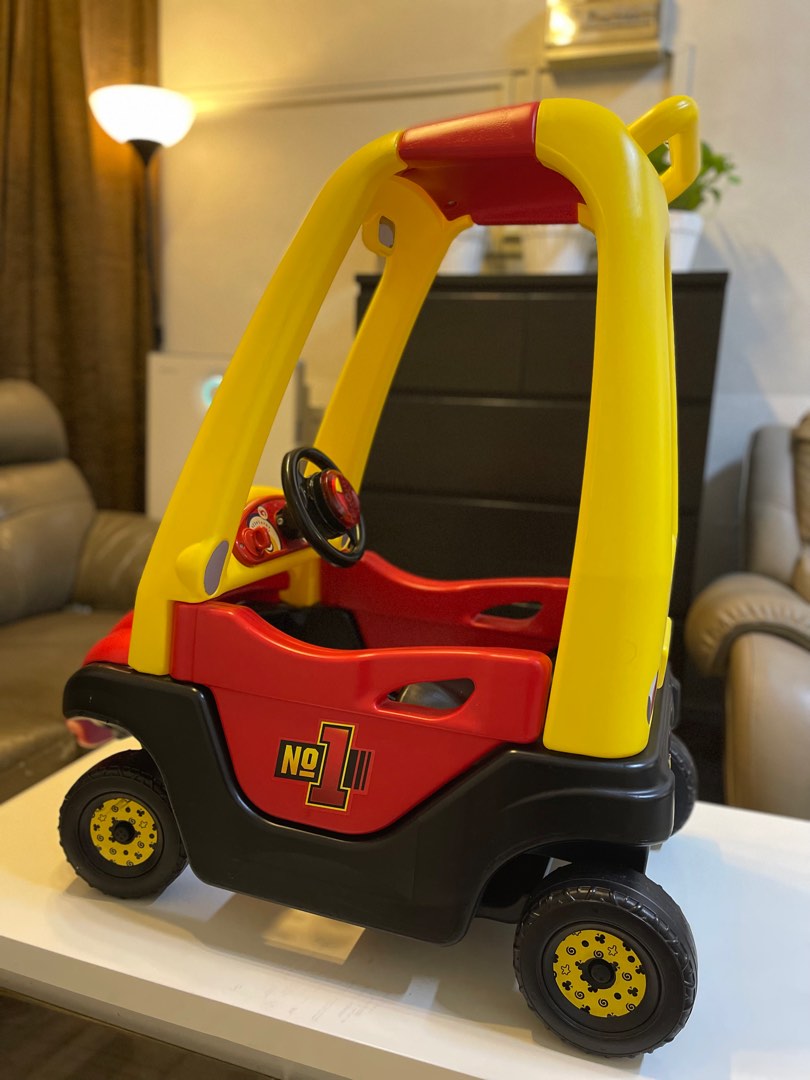 Red and yellow ride in discount car