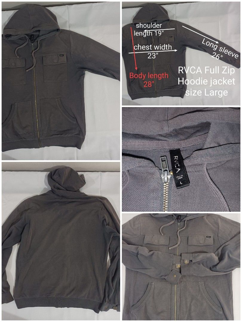 RVCA Cotton Hoodie Jacket size large (Category: Coats, Jackets and Outerwear) located in Cebu City. Submitted by piyok69 (Listing ID 1258617549, Image 1). Description: P 1,200.00 Good condition and no issues RVCA Cotton Hoodie Jacket Size : Large Dimensions: Cw: 23" Sl: 18.5" Ls: 26" BL: 28" # RVCA hoodie.