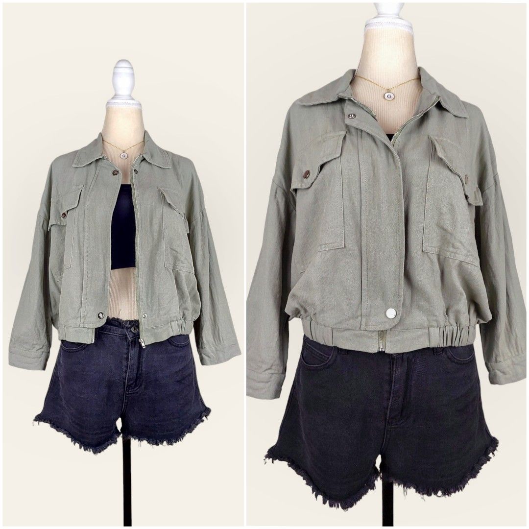 Sage green bomber jacket, Women's Fashion, Coats, Jackets and Outerwear