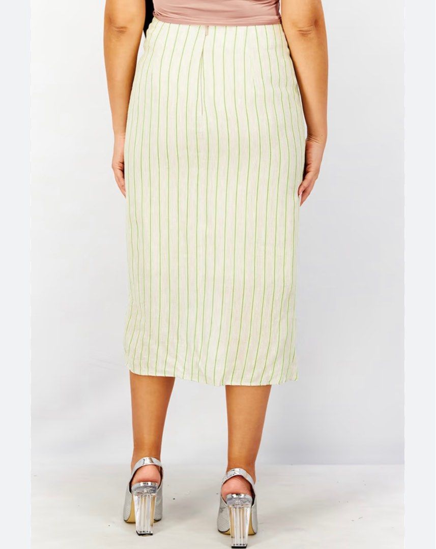 2912317 Green-Blue Striped Midi Skirt