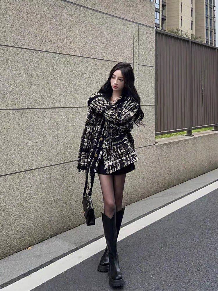 Chanel Black Boots Winter Outfit Chanel Winter Coats Stylish