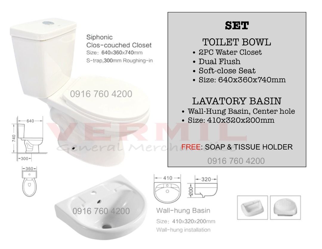 TOILET BOWL with BASIN (Category: Bathroom & Kitchen Fixtures) located in Manila. Submitted by allanmil (Listing ID 1258632969, Image 2). Description: TOILET BOWL • 2PC Water Closet • DUAL FLUSH • SOFT CLOSE with LAVATORY BASIN • Wall-hung Basin FREE: soap & tissue holder . . . >> WITH PHYSICAL STORE located in Sampaloc Manila >> Delivery via Lalamove Sedan (c/o buyer).