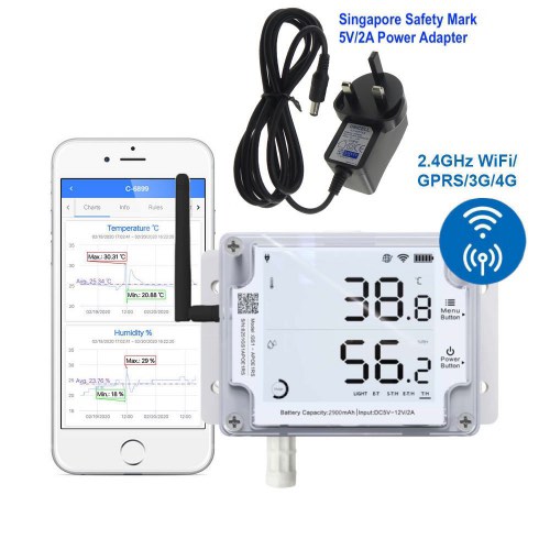 UbiBot GS1-AETH1RS Sensor De Temperatura Ethernet Y WiFi Humedadiluminacion Registrador De Datos Extension De Sonda Externa Informes