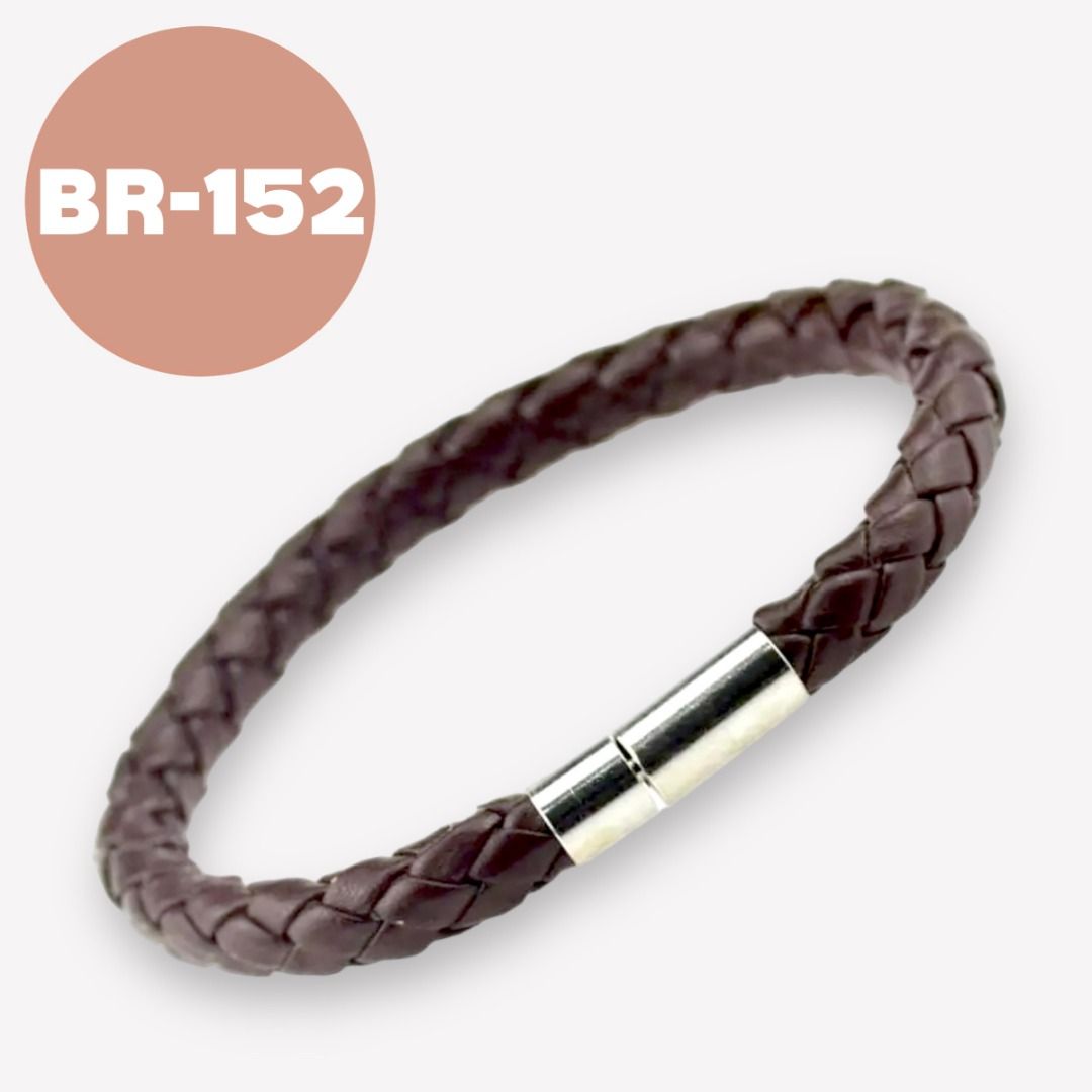 Mens leather braided best sale bracelet with magnetic clasp