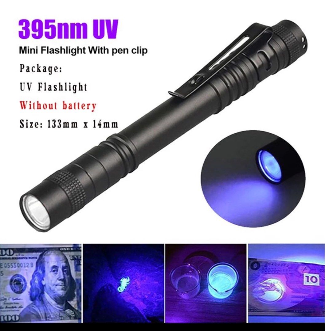 UV Black Light Flashlight, 395nm Mini LED Pen Light with Clip