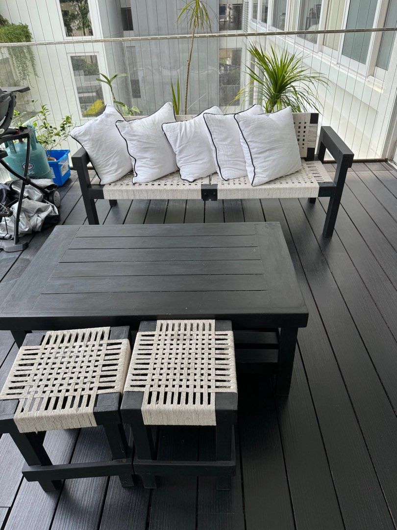 White and black outdoor bench set, Furniture & Home Living, Outdoor