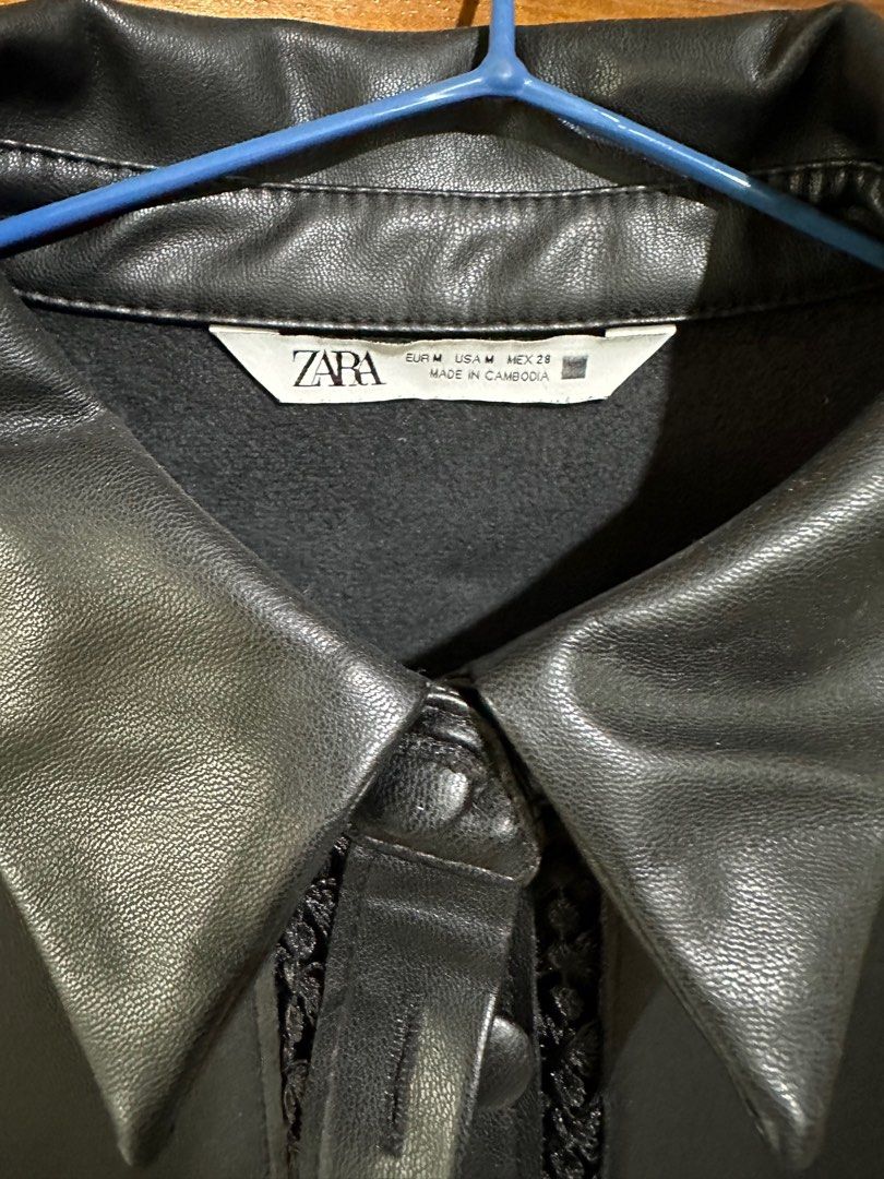 Zara Faux Leather Polo (Category: Longsleeves) located in Makati City. Submitted by grthplt (Listing ID 1258607611, Image 2). Description: Zara Faux Leather Polo Good for Fall and Winter Medium (over sized) you can layer.