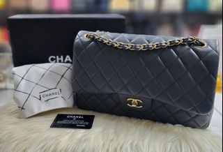 Authentic Chanel w RECEIPT 21A Caviar Gold Double Flap Classic Gray Grey  BNIB
