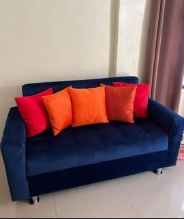 2-3 seater velvet sofa with pillows