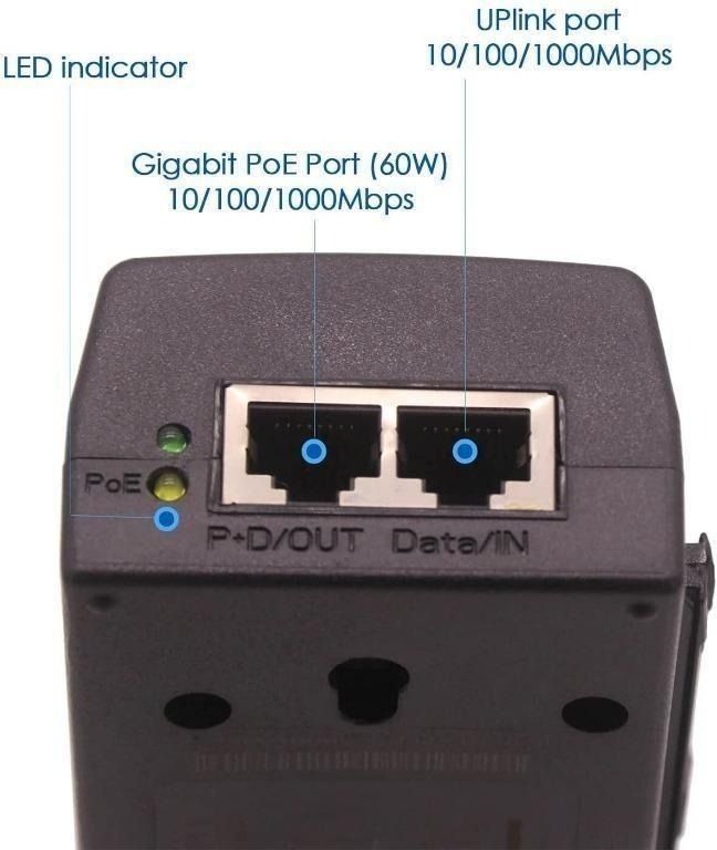  DSLRKIT Gigabit 48V 30watt PoE Injector Adapter Power Over  Ethernet 802.3at af 1000Mbps : Electronics