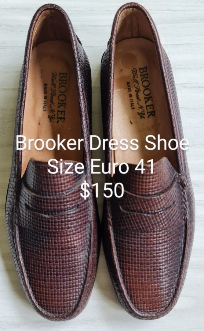 A pair of Brooker men dress loafer shoes for sale. Made in Italy. Genuine full leather. High quality workmanship. Classic Design. Slightly