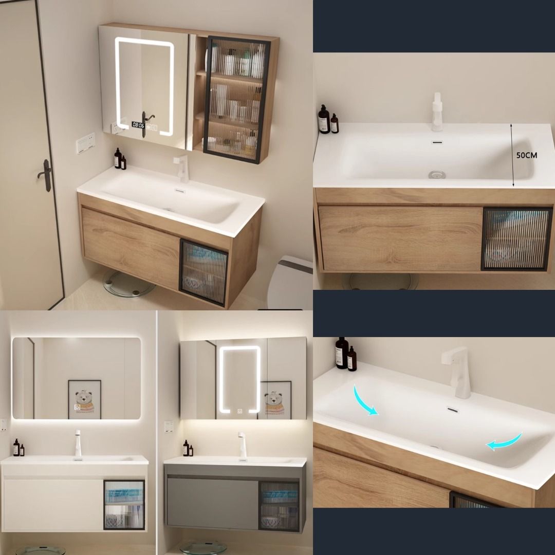 Anti Rust Corian Solid Surface matte white Basin Top With Drawer Vanity ...