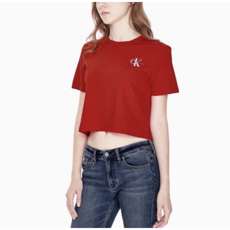 Authentic CK Calvin Klein Jeans Red Crop Top Women s Fashion