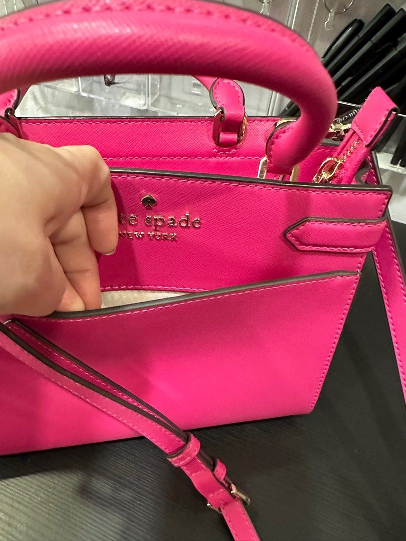 Authentic Kate Spade New York Lilac Pink Fuchsia Leather Boston Tote Kelly shoulder cross body sling bag purse