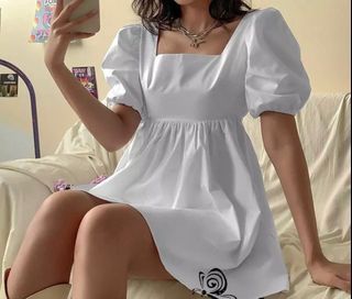 Backless Puff Sleeves Dress