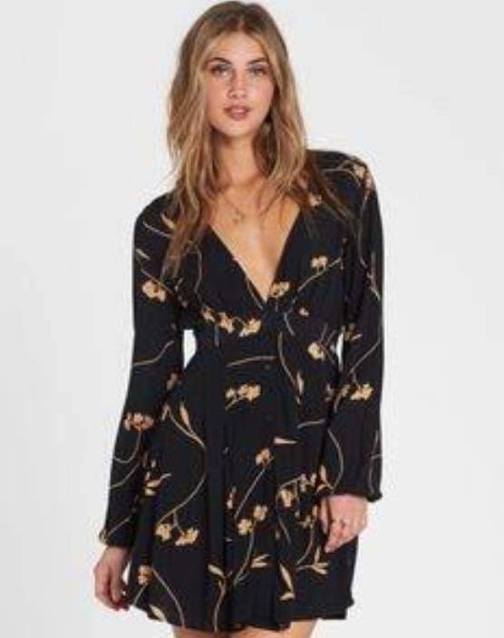 Billabong black floral shop dress