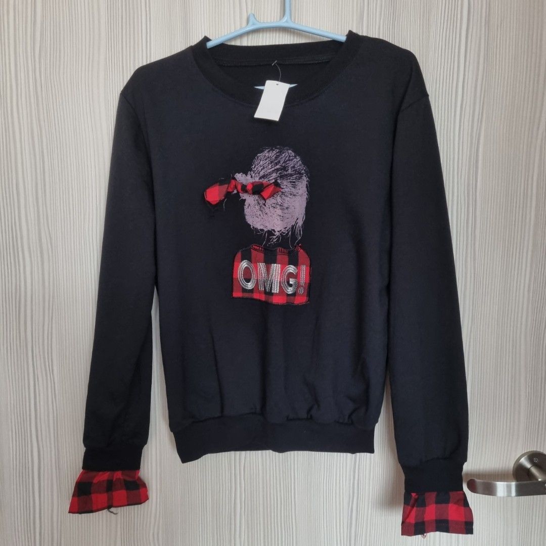 Checkered sleeve sweatshirt outlet