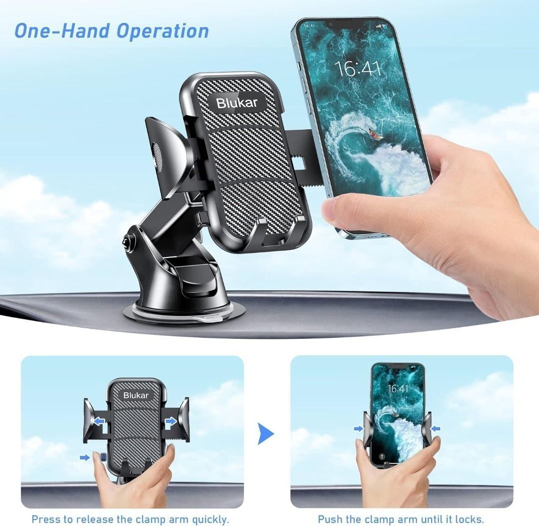 Blukar Car Phone Holder, Adjustable Car Phone Mount Cradle 360