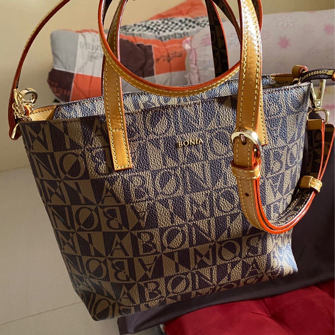 Jual tas bonia original tote bag monogram coklat M