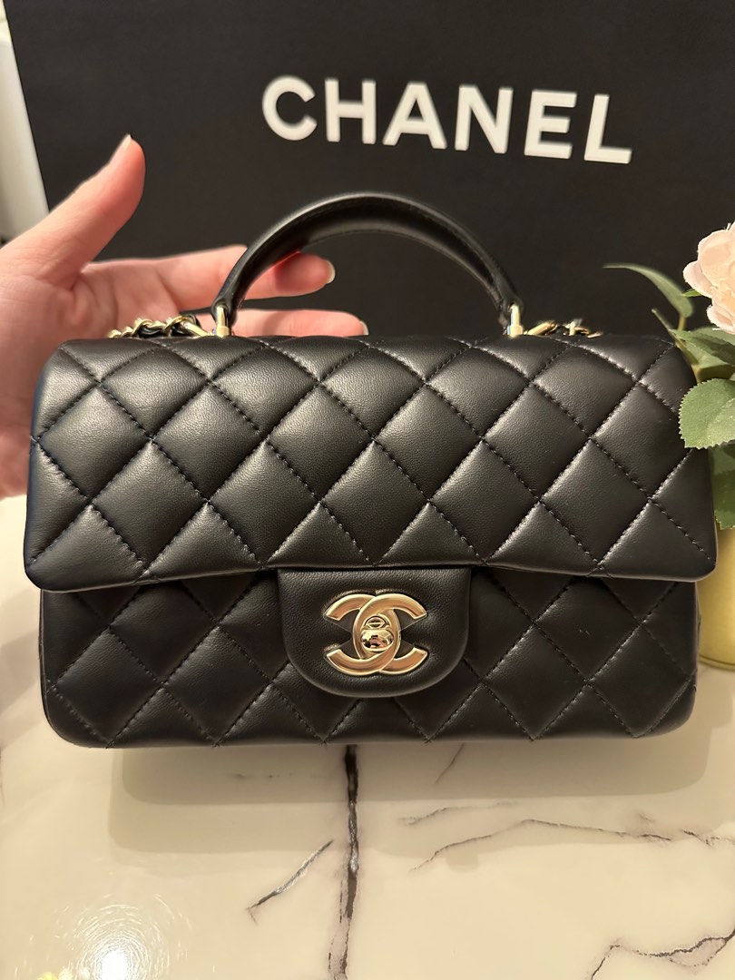 Brand new Chanel mini flap black rectangular bag in light gold hardware,  Luxury, Bags & Wallets on Carousell