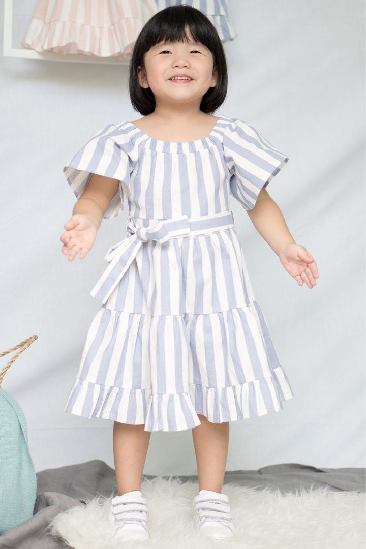 Sale Brand New Kids Off Shoulder Dress Blue Pink