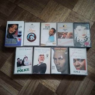 Cassette Tapes: Sade, Elaine Paige Stages, Bob James The Genie Taxi, Thompson Twins, Toni Basil, The Best of The Police, Kenny Rogers, Grace Jones Living My Life, Gloria Gaynor 1984